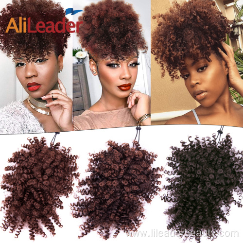 Short Kinky Curly Chignon With Bangs Drawstring Ponytail